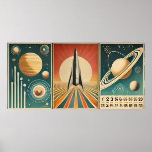 Weltraumzeitalter-Kunst Raum-Zeit-Kalender Poster