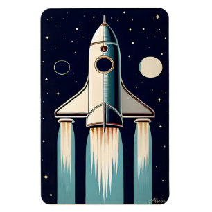 Weltraumzeitalter-Retro-Raketenraumschiff der 50er Magnet