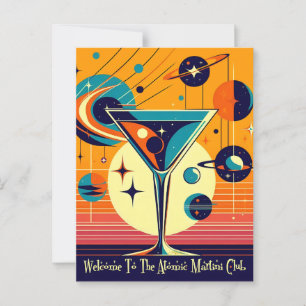 Weltraumzeitalter Willkommen im Atomic Martini Clu Postkarte