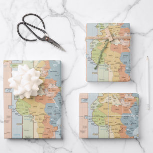 Weltreisende - farbenfrohe Karte der Zeitzonen - C Geschenkpapier Set