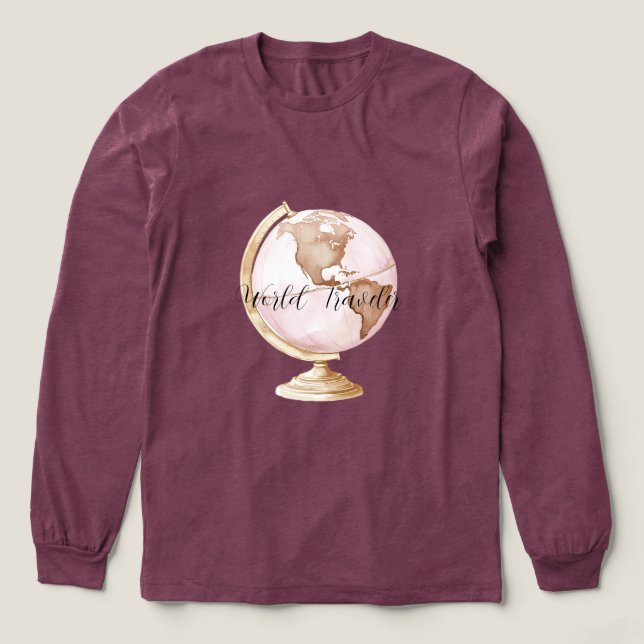 Weltreisender mit rosa Globus Tri-Blend Shirt (Design Vorderseite)