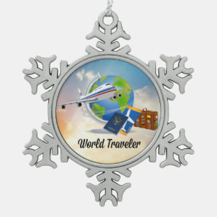 Weltreisender--Verpackt und bereiten Sie vor, um Schneeflocken Zinn-Ornament