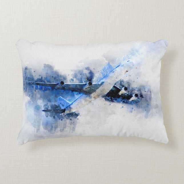 Weltreisender Watercolorflugzeug-Reise-Flugzeug Dekokissen (Vorderseite)