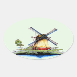 Welts-Holländer-Windmühle Ovaler Aufkleber