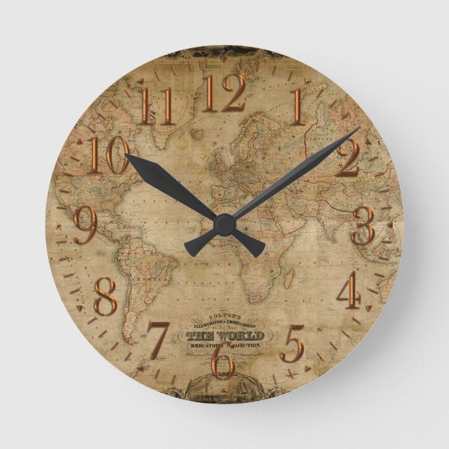 Welts-Karten-Antiken-Geschichtsdesigner-Uhr Runde Wanduhr (Vorderseite)