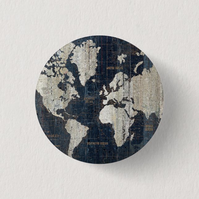 Welts-Karten-Blau Button (Vorderseite)