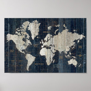 Welts-Karten-Blau Poster