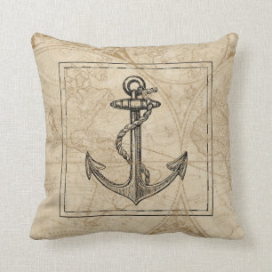 Welts-Karten-Seeanker-Monogramm Kissen
