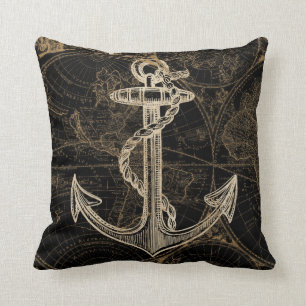 Welts-Seeanker-Monogramm-Schwarzes Kissen