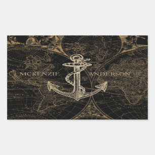 Welts-Seeanker-Monogramm-Schwarzes Rechteckiger Aufkleber