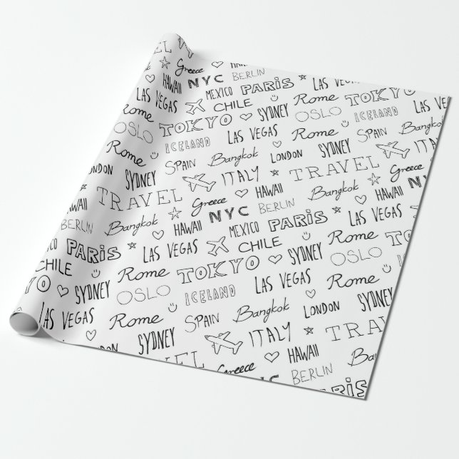 Weltstadtnamen wandern cool geschenkpapier (Ungerollt)