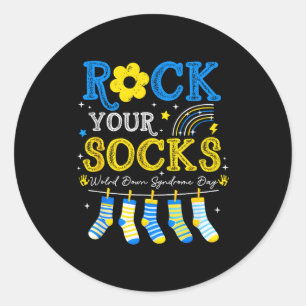 Welttag des Down-Syndroms Rock-Socken Bewusstsein Runder Aufkleber