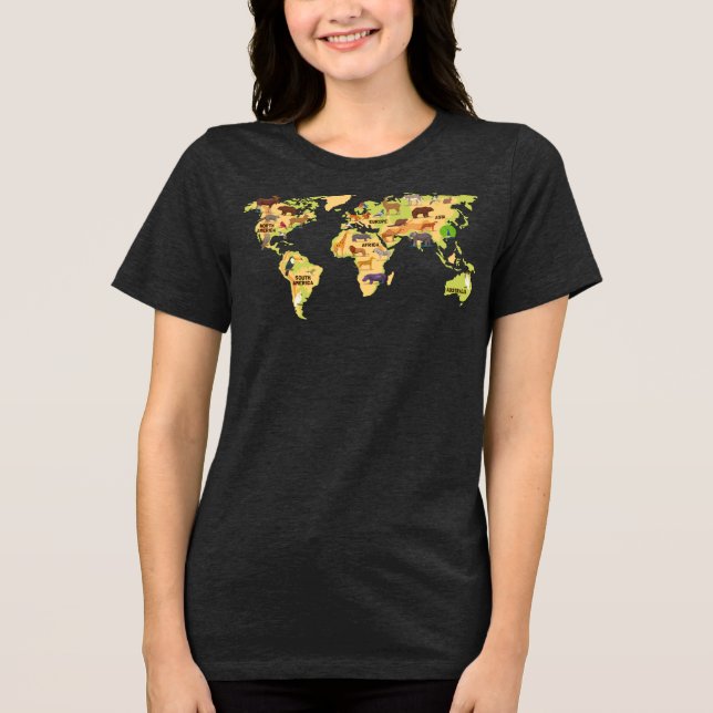 Welttierkarte Tri-Blend Shirt (Vorderseite)