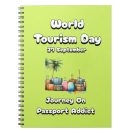 Welttourismus-Tag. Reise auf Passport Addict Notizblock