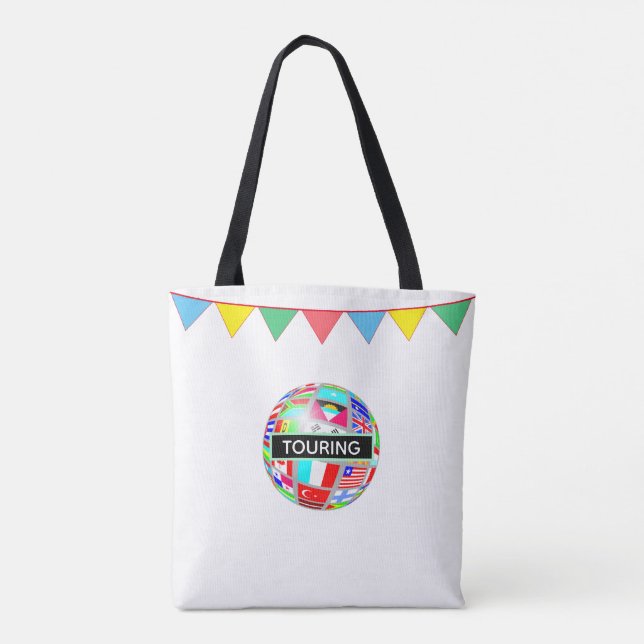 Welttournee und mehrfarbige Flaggen in Weiß Tasche (Rückseite)