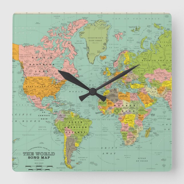 Weltuhr Quadratische Wanduhr (Vorderseite)