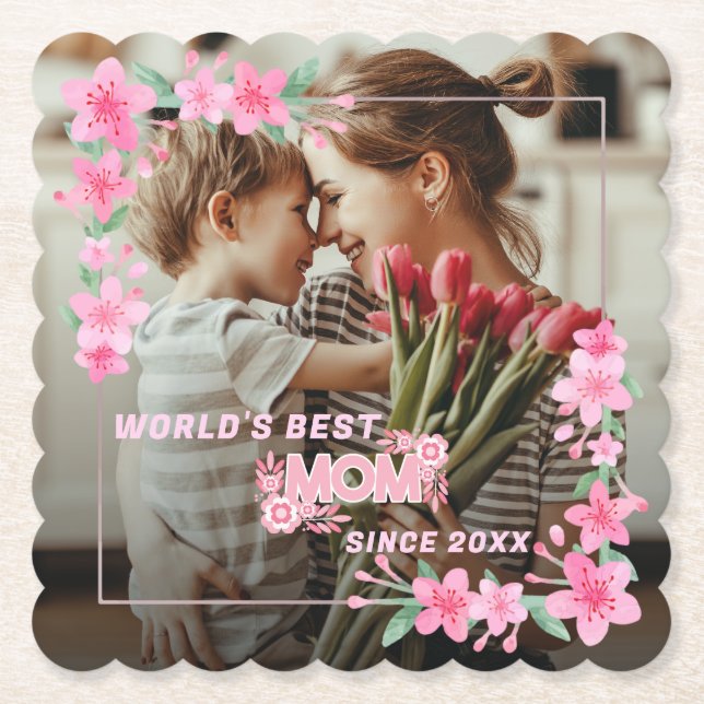 WELTWEIT BESTE MAMA JE Foto Blumenbenutzerdefinier Untersetzer (Vorderseite)