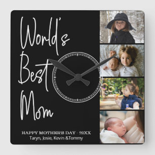 Weltweit beste Mama Muttertag Foto Collage Platz Quadratische Wanduhr