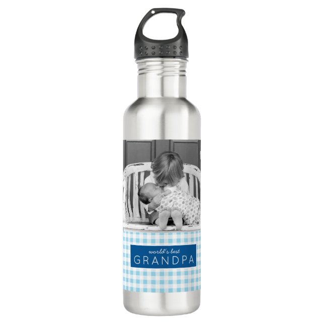 Weltweit bester Opa-Foto Personalisiertes Blau Kar Edelstahlflasche (Vorderseite)