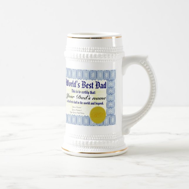 Weltweit Bestes Vater-Zertifikat Beer Stein Tasse (Rechts)