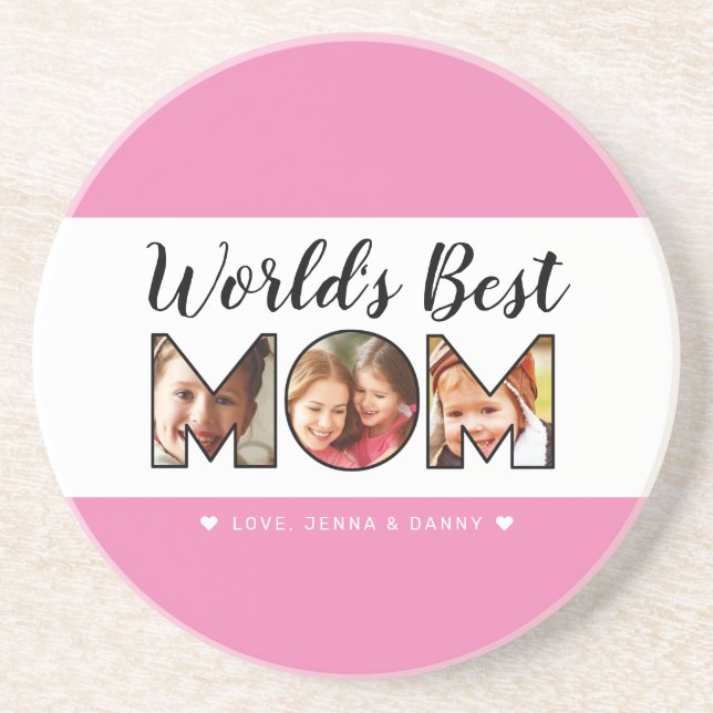 Weltweit bestes Zitat zur Mama 3 - Collage Rosa Getränkeuntersetzer (Vorne)