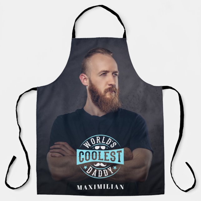 Weltweit cooler Papa-Name und Foto Schürze (Vorderseite)