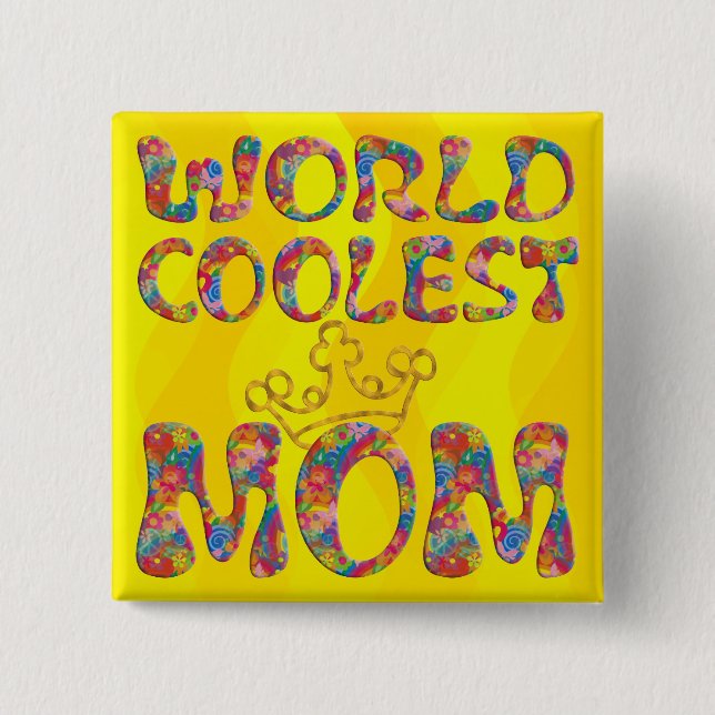 Weltweit Coolste Mama | Gelbe Wellen Button (Vorderseite)