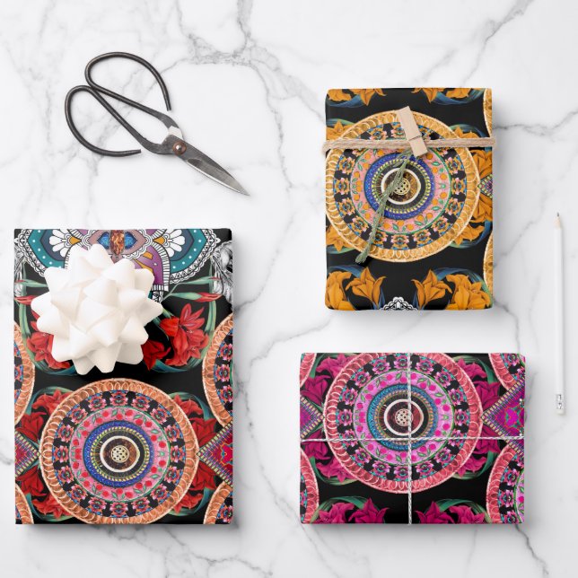 Weltweit Vintages Retro-Muster Geschenkpapier Set (Vorderseite)