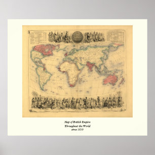 Weltweite Karte des britischen Empire aus den 1850 Poster