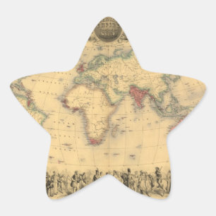 Weltweite Karte des britischen Empire aus den 1850 Stern-Aufkleber