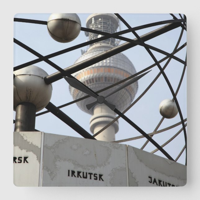 Weltzeituhr Fernsehturm Berlin Quadratische Wanduhr (Vorderseite)