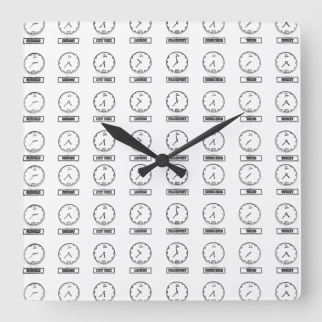 Weltzeituhren Quadratische Wanduhr (Vorderseite)