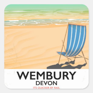 Wembury Devon Beach Reiseplakat Quadratischer Aufkleber