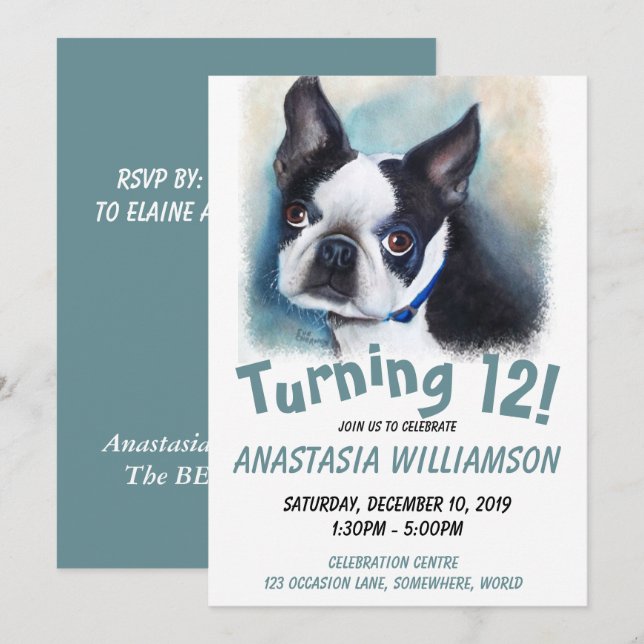 Wende 12 Boston Terrier Invite Einladung (Vorne/Hinten)