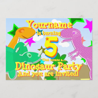 Wende 5 Dinosaur Geburtstagsparty Einladungen