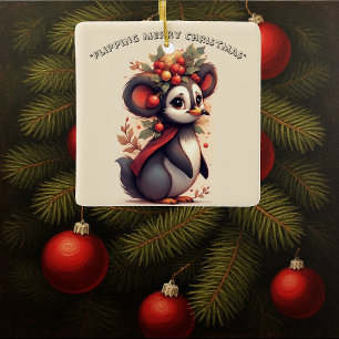 Wendend Flatternd Frohe Weihnachten Pinguin Versch Keramikornament