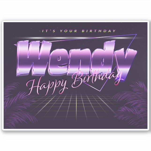Wendy Name Vorname lila retro Sticker Geburtstag (Vorderseite)