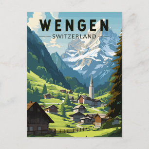 Wengen Schweiz Reise Kunst Vintage Postkarte