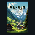 Wengen Schweiz Reisen Vintag Poster<br><div class="desc">Wengen retro Vektor Reise Design. Wengen ist ein Schweizer Alpendorf im Berner Oberland. Es ist bekannt für seine Holzhütten und die Belle époque Hotels.</div>