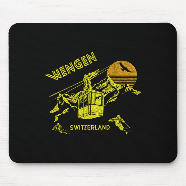 Wengen Schweiz Retro-Skiing-T-Shirt  Mousepad (Vorne)