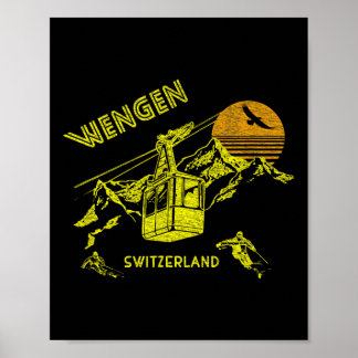 Wengen Schweiz Retro-Skiing-T-Shirt Poster