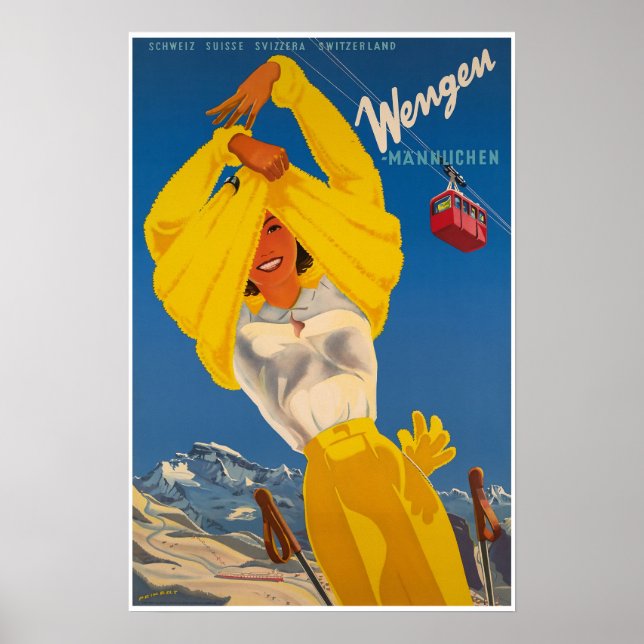 Wengen, Schweiz, Skiplakat Poster (Vorne)