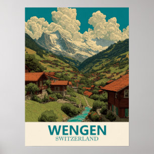 Wengen Schweiz Vintage Reise Poster