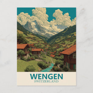 Wengen Schweiz Vintage Reise Postkarte