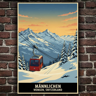 Wengen, Schweiz: Vintage Travel Poster der 60er Ja