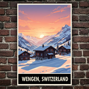 Wengen, Schweiz: Vintage Travel Poster der 60er Ja