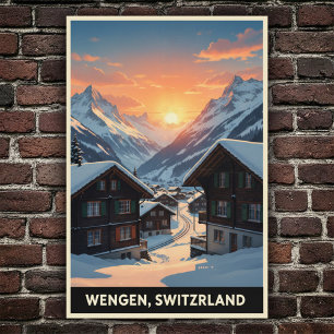 Wengen, Suisse : Poster Vintage voyage des années 