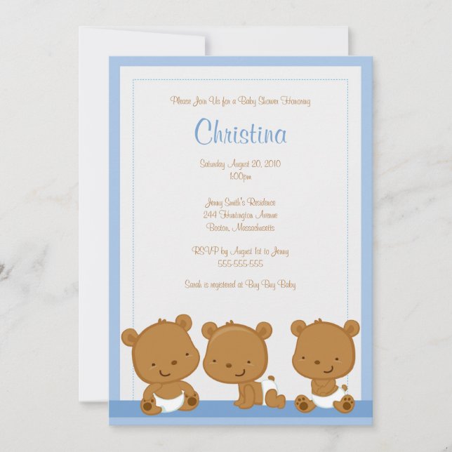 Wenig blaue Bärn-Jungen-Babyparty-Einladung Einladung (Vorderseite)