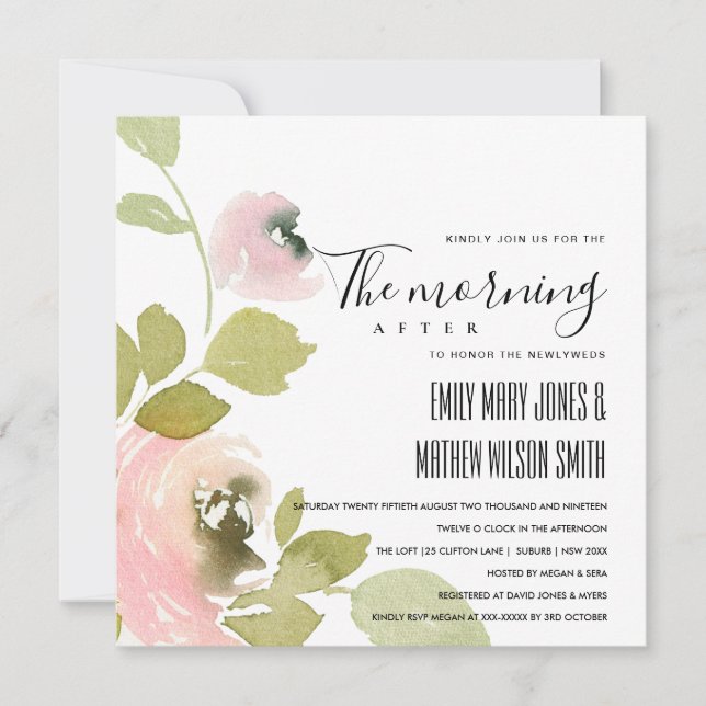 WENIG BLUSH PASTEL FLORAL AM MORGEN NACH DEM BREIT EINLADUNG (Vorderseite)