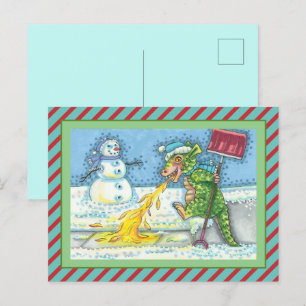WENIG DRAGON MELTING & SHOVELING SNOW, NIEDLICH. FEIERTAGSPOSTKARTE